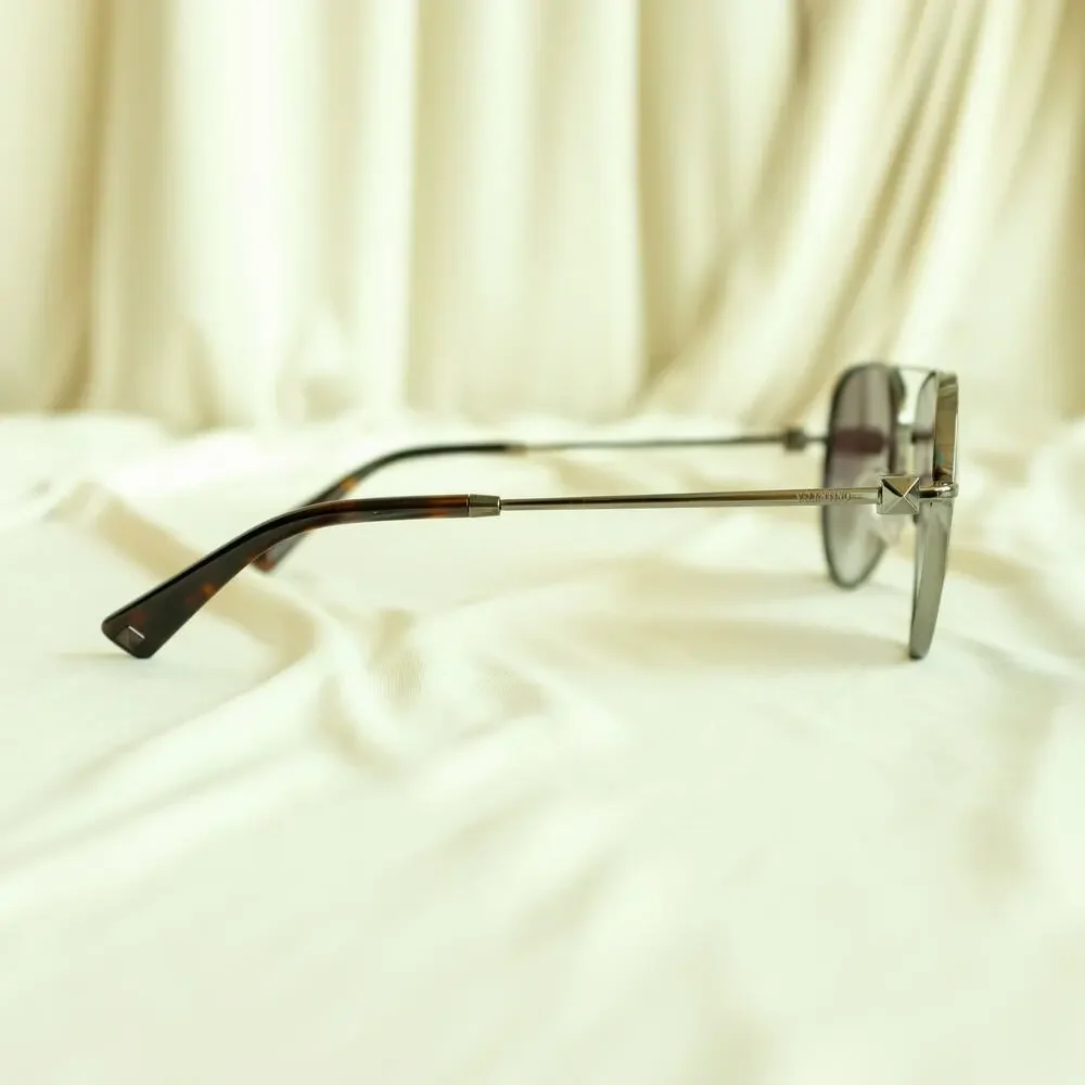 Valentino Rockstud Aviator Sunglasses - Gunmetal, Gray Lenses, Made in Italy